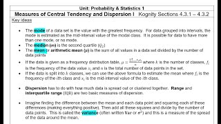 I.B. Mathematics A&I Lesson 4.3a: "Measures of Central Tendency and Dispersion I"