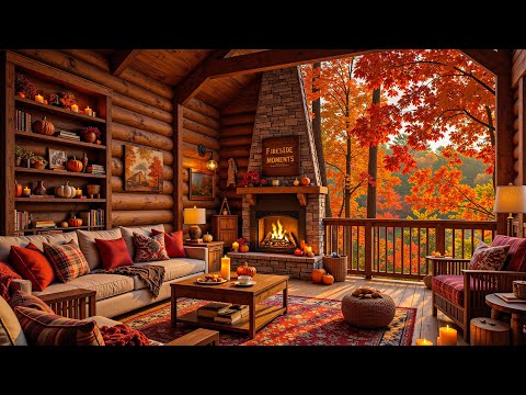Calm Autumn Cabin Vibes 🍂 Warmth Gentle Piano Jazz & Fireplace Sounds for Peaceful Sleeping