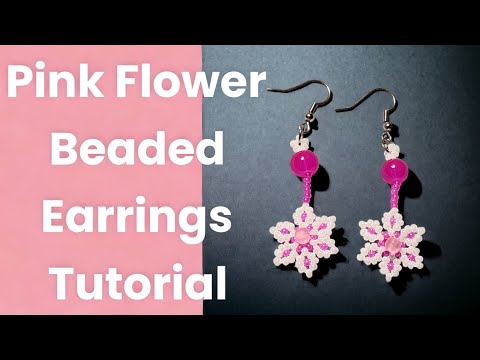 Pink Flower Earrings | Reversible | Pink Glass Beads | Peyote Earrings | Tutorial