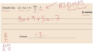 Collect Like Terms Simplifying in Algebra involving BIDMAS BODMAS PEMDAS PEDMAS KS3 Maths GCSE 9-1 F