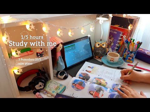 1/5-HR Study With Me | 3 Pomodoro technique (25/5) | Boost Focus & Productivity 🩷✌️