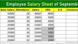 salary sheet in excel | D.A , HRA, PF, ESI, GROSS SALARY | MS Excel