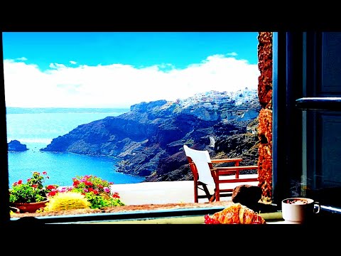Amazing View from Hotel Room in Greece with Relaxing Wave Sounds and Music