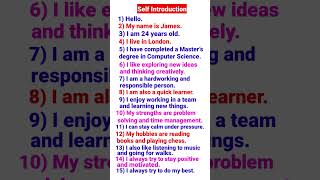 Self Introduction In English |Job Interviews & Daily Conversation |#english #shorts #shortsfeed