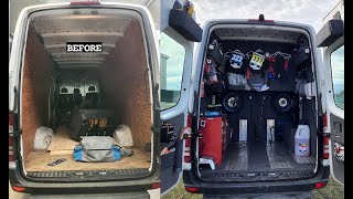Sprinter MotoVan Camper Build Overview. 3 Bikes, Sleeping Quarters, TV. Budget Build!
