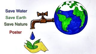 How to draw Save Water/ Save Earth Poster drawing step by step for kids | Save Water drawing