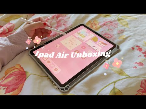 Ipad Air (pink) unboxing + apple pencil + accessories 🫶🏻 (aesthetic & asmr) 💗
