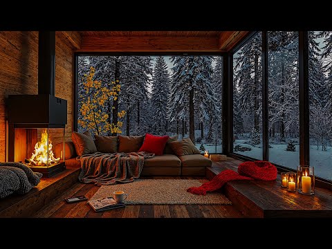 Cozy Wooden Cabin in Forest With Soft Jazz Ambience | Warm Fireplace Space & Jazz for Study, Relax