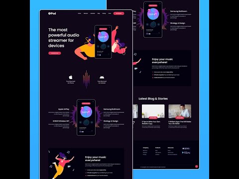 Audio stream app landing page using HTML CSS JS