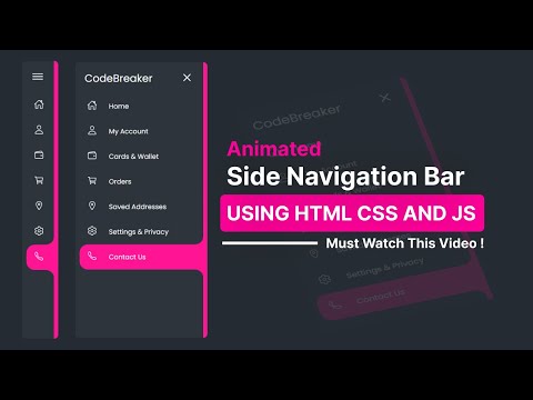 Responsive Side Navigation Bar in HTML CSS & JavaScript | Dashboard Side Navbar with HTML CSS & JS