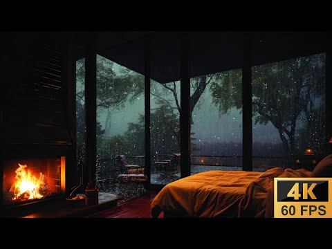 Cozy Torch-Lit Room with Rain Sounds | 4K 60FPS Relaxing Ambience (30 Minutes)