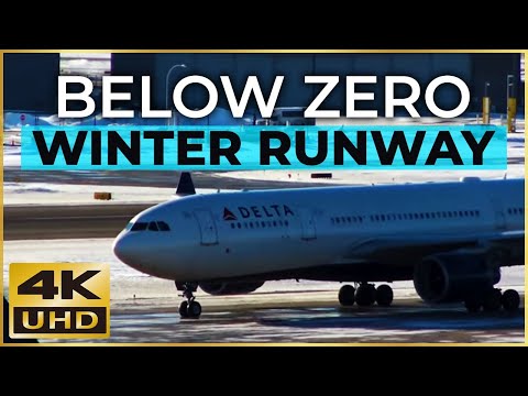Plane Spotting (4K) - Freezing Winter Airport Runway